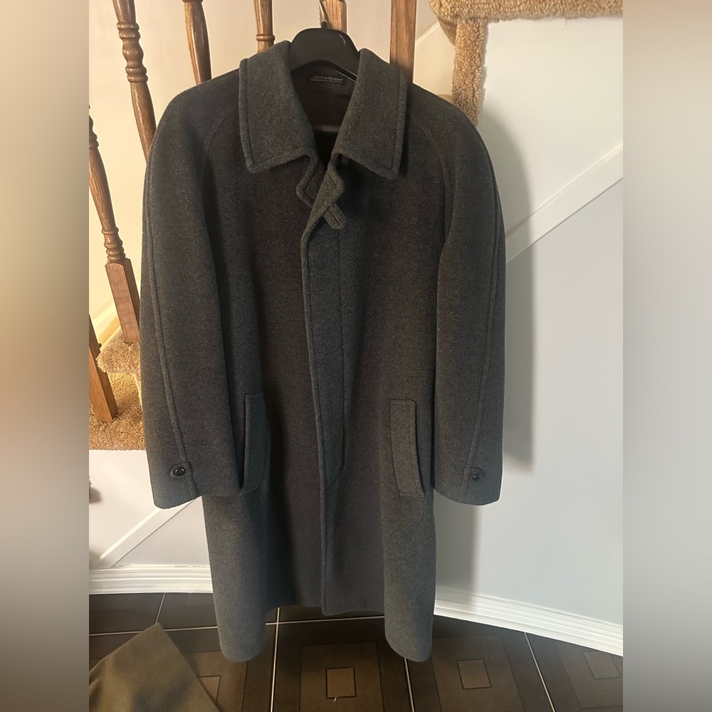Men's Long Wool Pea Coat - Charcoal Gray